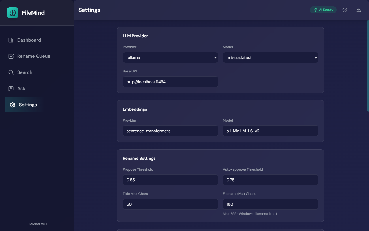 First-Run Setup Wizard — FileMind app screenshot
